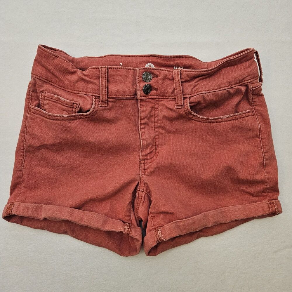 SO Sz 7 Favorite Midi Shorts Low Rise Cuffed Denim Mauve Pink Rose Casual Summer